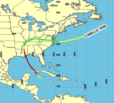 The track of Hurricane Camille