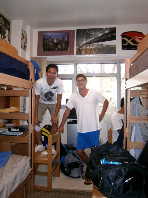 Aaron with his roommate, all settled in, I hope?
