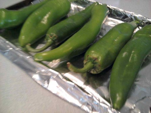 Select fresh, firm chiles for the best flavor.  Place on foil covered pan and broil.