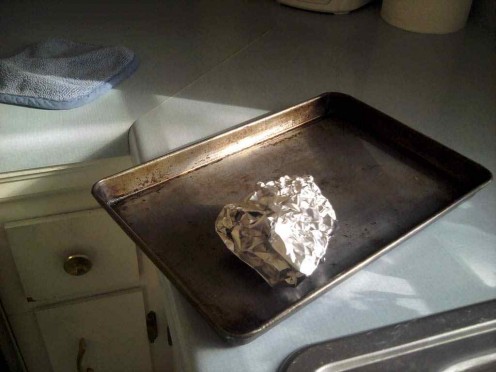Aluminum foil and a plastic bag make cleaning up a snap!