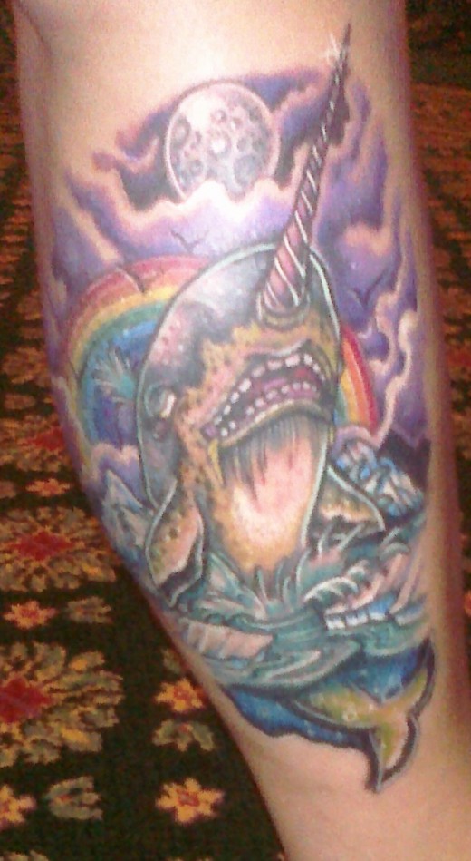 Charlie Lame's tattoo "Narwhal," made by artist Johnny Awesome.
