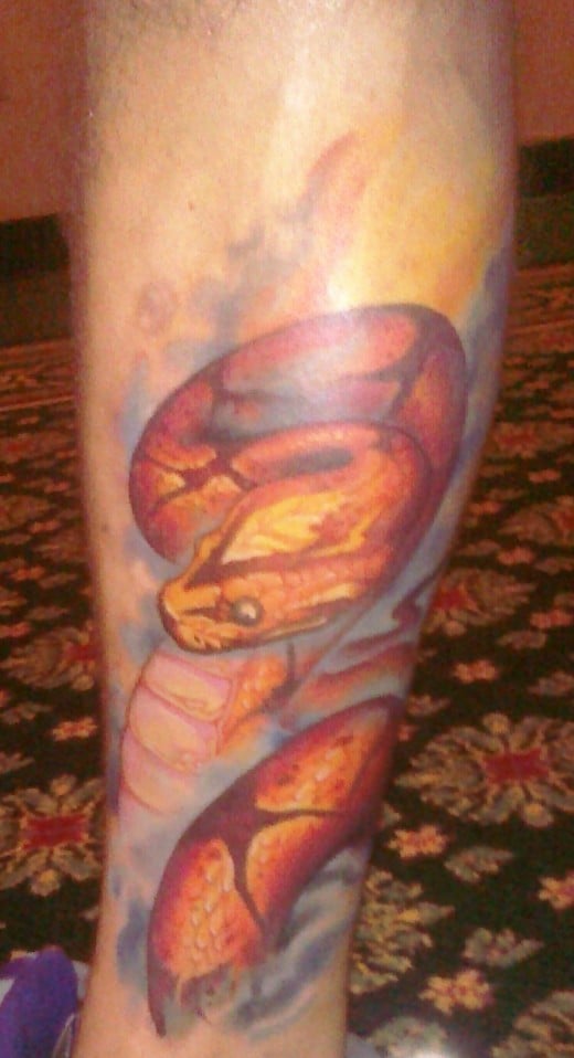 Brandon Sawyer's tattoo "Snake," made by Andy Chambers.