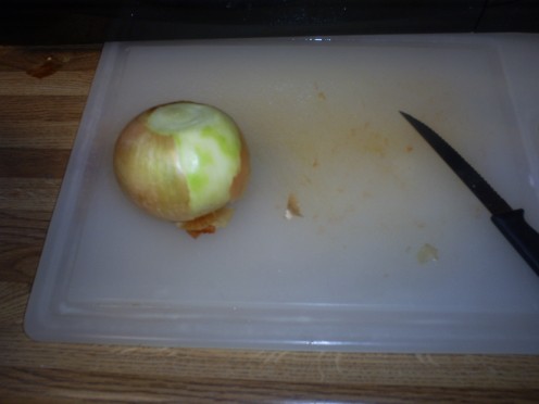 Chop up an onion.  Make sure the peal off the skin first!