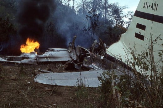 C46 airplane crash near Siuna to Rosita road, (according to tail code this photo should date from around 05 April 1960 the aircraft being a LANICA Curtiss C-46A-40-CU that crashed in Siuna, Nicaragua.)
