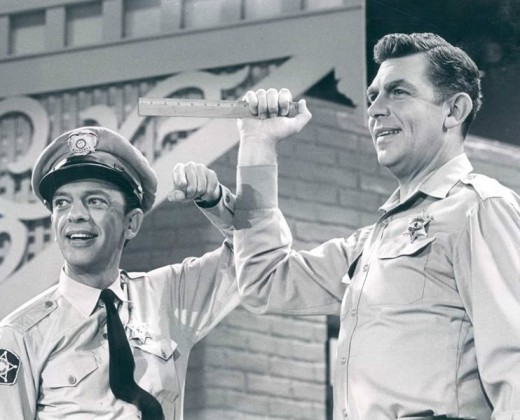 Publicity photo of Andy Griffith and Don Knotts from a Jim Nabors television special. Griffith and Knotts revive their Andy and Barney roles for a skit on the show.