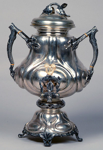 Mid-19th century Russian silver samovar. Gift given to President Nixon from His Excellency Leonid I. Brezhnev, General Secretary of the Communist Party of the Soviet Union.