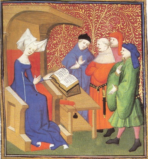 Christine de Pisan lecturing a group of men, Author/Artist Unknown, Public Domain, via Wikimedia Commons.