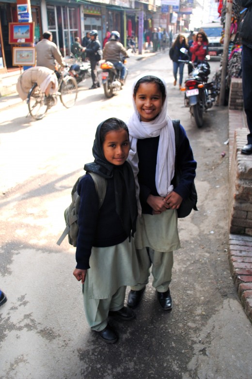 These two local girls were very helpful in bartering with the street traders. They would tell us the 'real' prices of products, until they were chased off by a rarely seen 'angry' Nepali man.