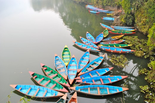 Colourful rowboats in Phewa Lake, Pokhara.