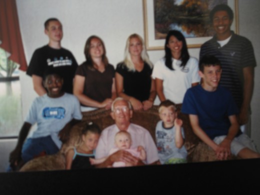 Dad with his grandchildren and great grandchildren.