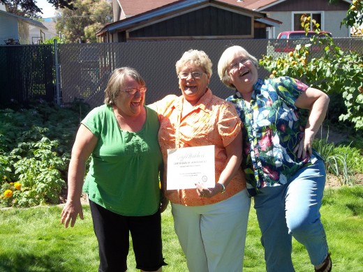 These lovely ladies use to lose a lot of weight together--the certificate in hand proves it.  They loved their mid-life attempts at Weight Watchers--it's kept them smiling--just look at those faces.