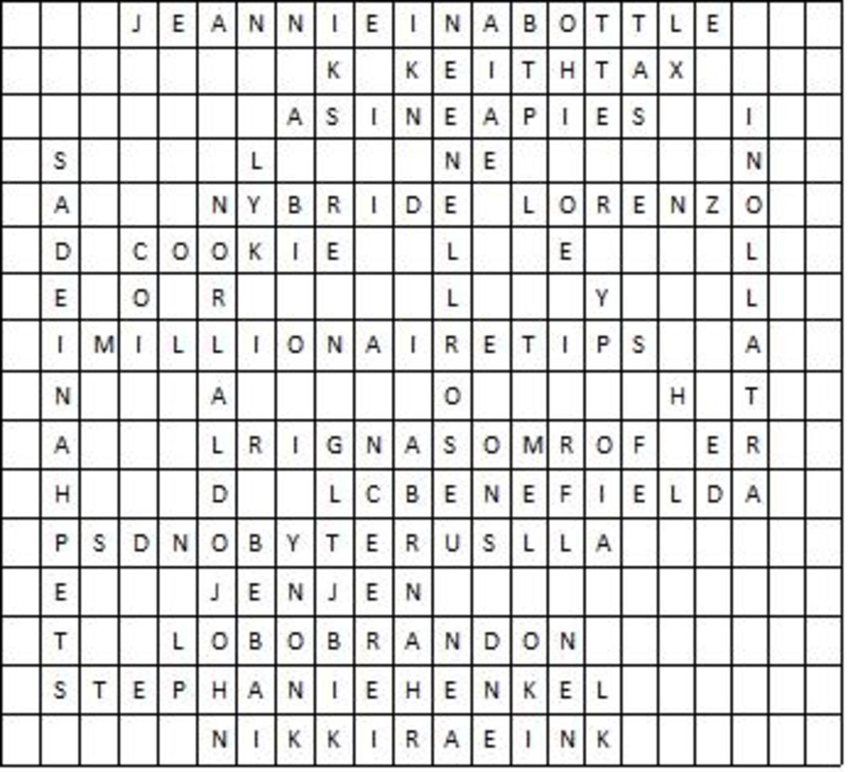 All the words have been entered into the word search puzzle grid.