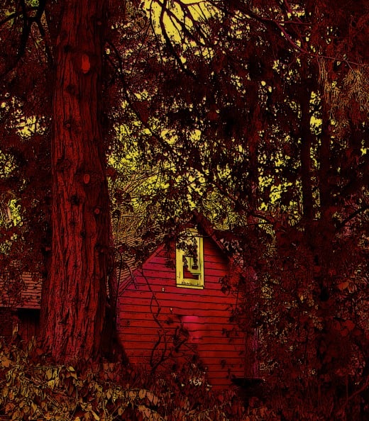 Moonlit panes...a full moon is striking the slightly ajar window on this cabin..made more dramatic thanks to photo shop..