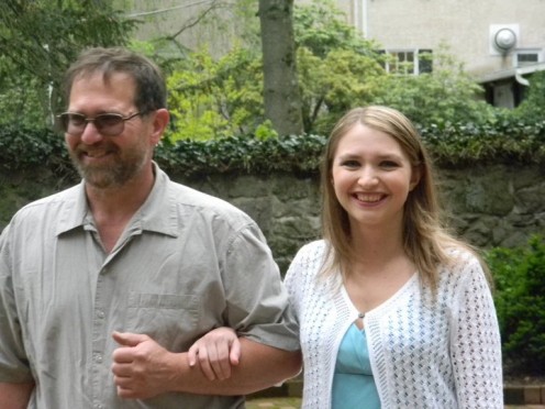 My father and I practicing walking down the aisle