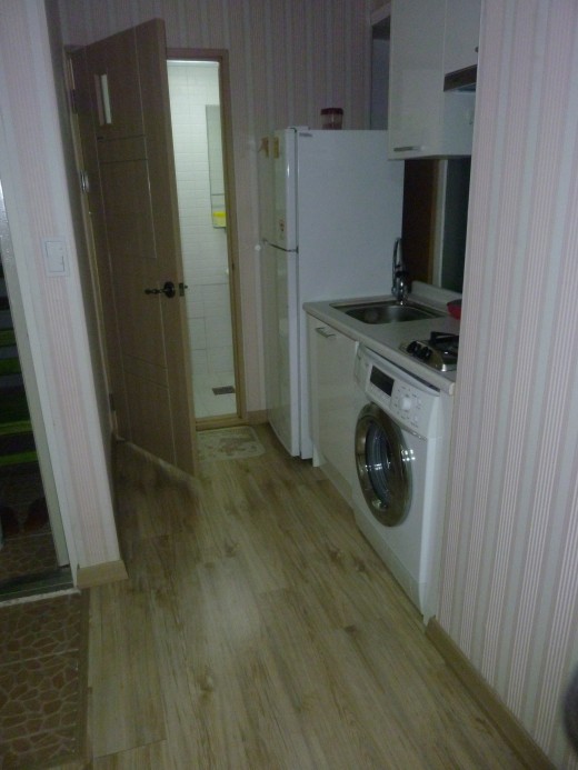 This was my first kitchen and bathroom area.  There were only 2 cabinets for storage space.