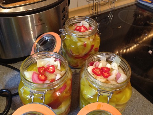 Top your pickled veg with more chilli's for colour