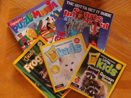 assortment of kids magazines