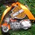 Other Harley Davidson models are wrapped in black netting tied with orange bows. Other Harley Davidson models are wrapped in black netting tied with orange bows.