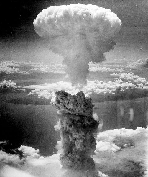 First atomic bomb used in warfare. Nagasaki, Japan, August 9, 1945.
