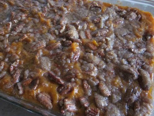 Spread Pecan Topping Over Casserole and Bake at 350 degrees