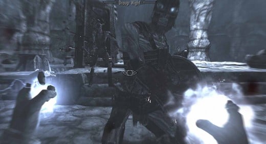 Skyrim Using Complete Slow Time Dragon Shout in Korvanjund Crypt Draugr Fight (Draugr Deathlord wearing the Jagged Crown at the back)