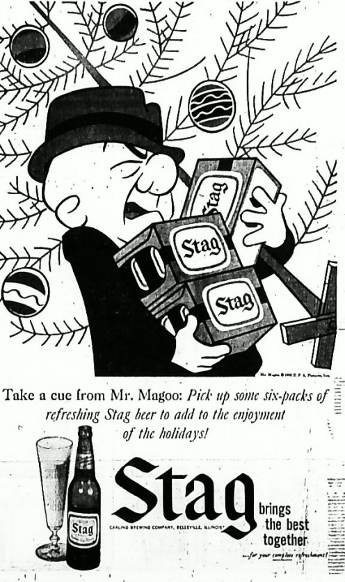 Irritated Tulsan notes that he once thought Magoo was blind, until he saw this ad. Now he realizes Magoo's clumsiness came from "raging alcoholism."