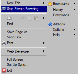 Click the orange Firefox button to open a drop-down menu.