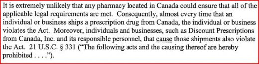 Excerpt of an FDA warning letter to a Canadian pharmacy.