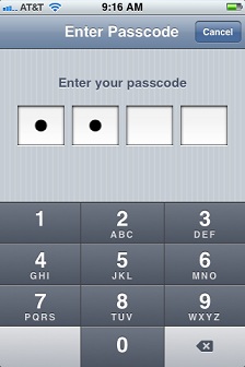 Enter your existing passcode to access the Passcode Lock screen.