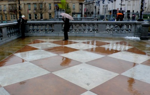 Wet Tourists in Trafalgar Square 