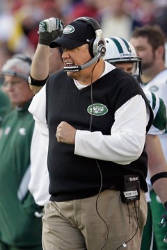 Rex Ryan coach of the New York Jets liking what he is seeing on the sidelines during NYJ win against the Redskins in week 13