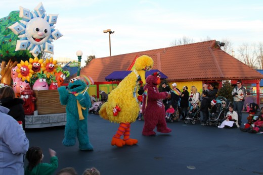 Start of parade along Sesame Street neighborhood at Sesame Place