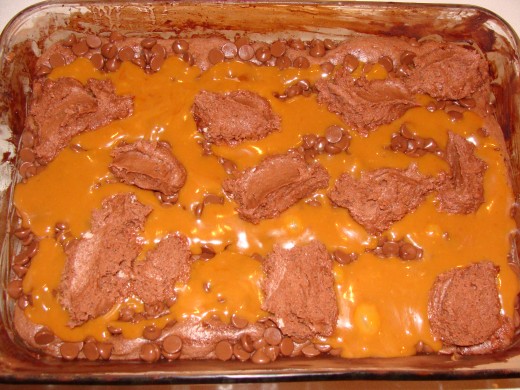 Spread the last half of the brownie mix.