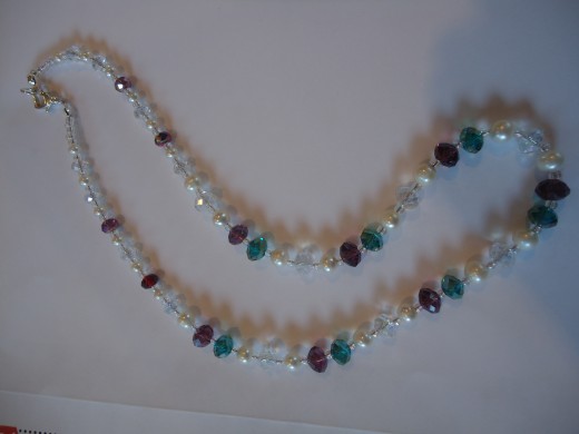 Crystal, Pearl, and Glass Seed Bead Necklace with Sterling Silver Findings