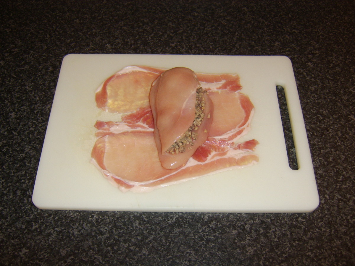 Haggis stuffed chicken breast is wrapped in bacon