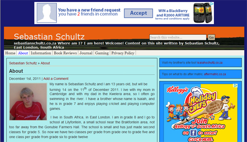This is a screenshot of the about page of sebastianschultz.co.za
