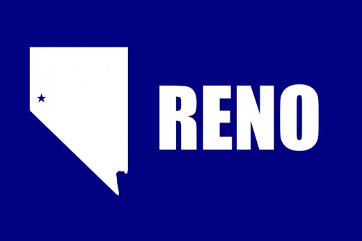This is the corrected flag of the City of Reno, NV showing the state in its correct rectangular shape.