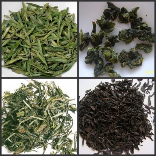 From down-left-clockwise:White Tea, Green Tea, Black Tea, Oolong Tea
