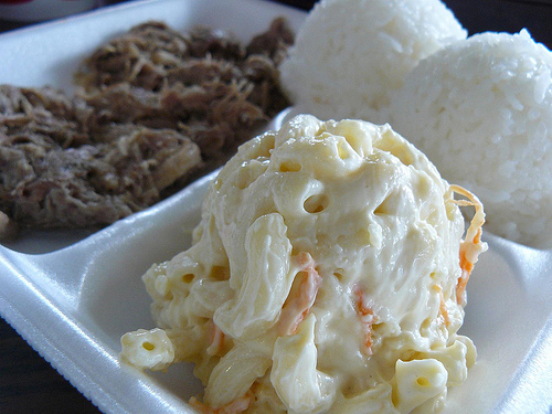 A typical plate lunch in Hawaii
