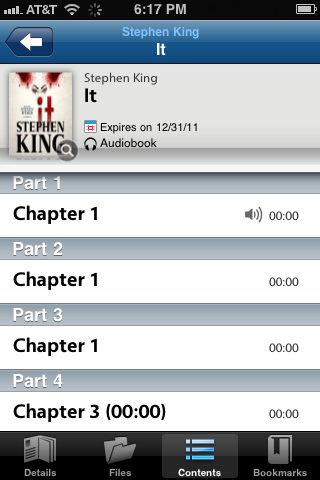 Content is broken out by chapter in the OverDrive Media Console app.