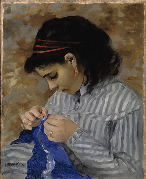Lise Sewing - Oil painting by Pierre Auguste Renoir - 1866 