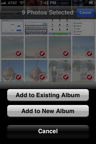 Select "Add to New Album" to create a new album, or "Add to Existing Album" to add your selected photos to an existing album.