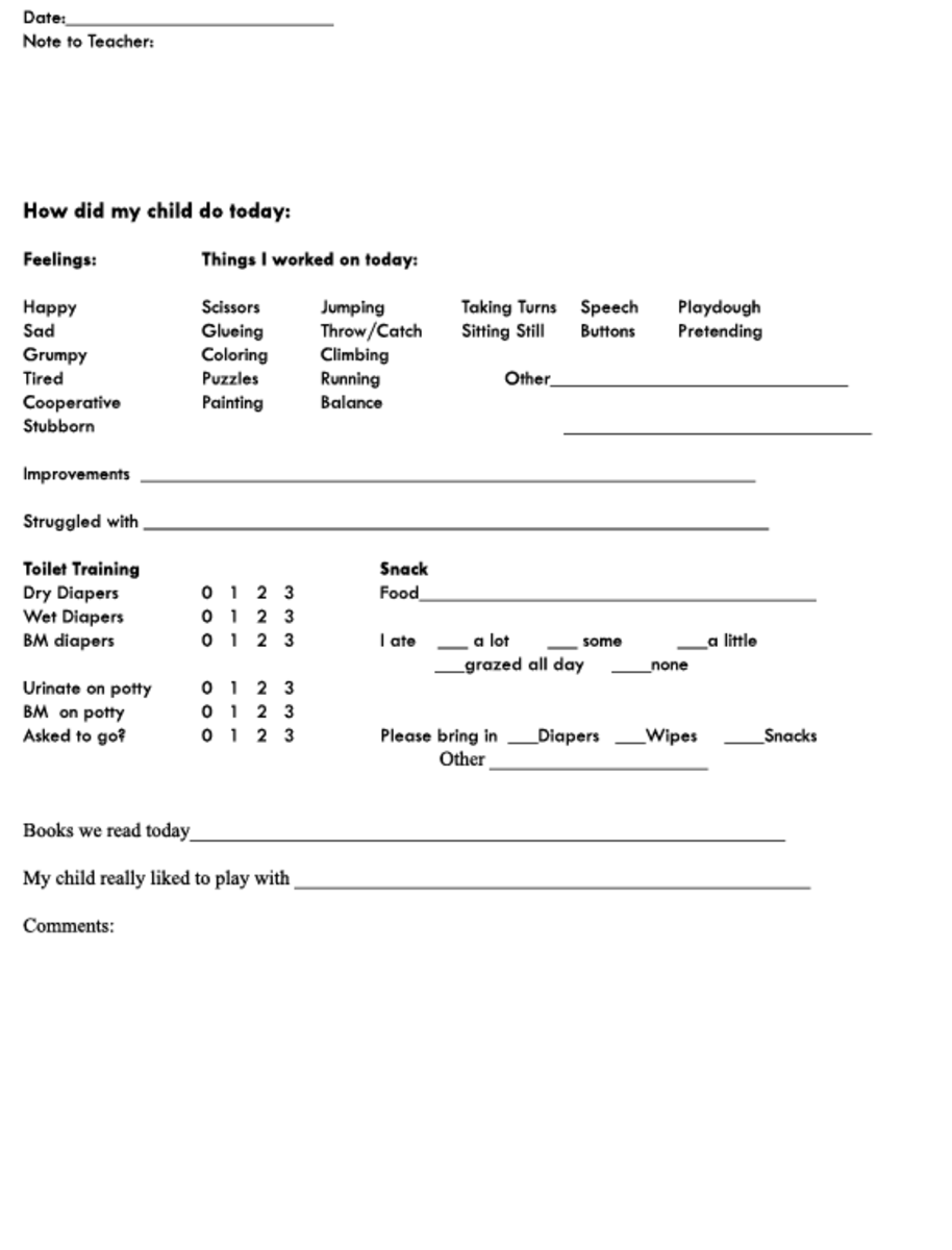 Parent-Teacher Communication Sheet for Preschoolers  hubpages