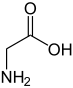 A glycine molecule. The two vertices between OH and NH2 represent the two carbon atoms. The two hydrogen atoms attached to the carbon directly above the NH2 group are not shown.