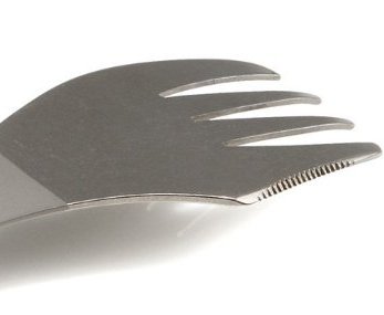 Serrated edge on one of the tines of Light My Fire Titanium Spork