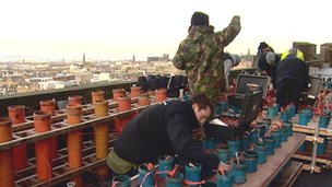 preparing the fireworks at Edinburgh castle