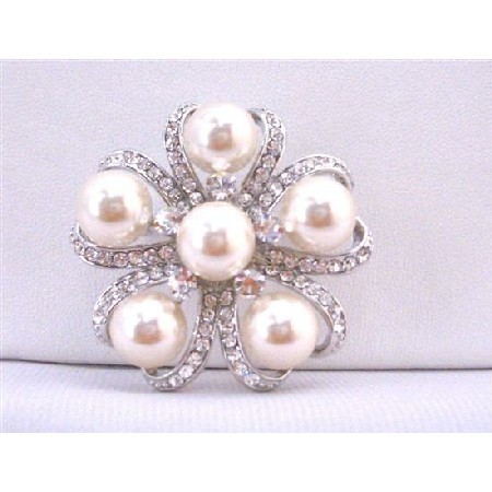 Ivory Pearls Brooch Wedding Bridal Bridemaids Dress Brooch Framed With Cubic Zircon Cake Brooch