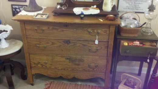 Solid oak furniture is ready to take home.  This one was priced at only $175.