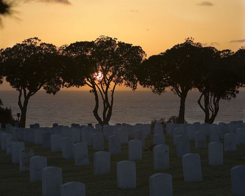 Sunset over San Diego Graveyard --  "It is time to be old. To take in sail." Ralph Waldo Emerson
