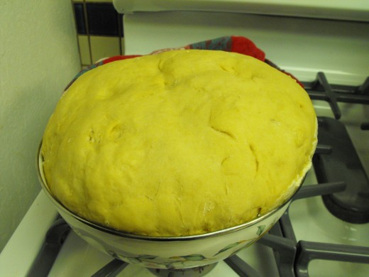 Flash forward 1 1/2 hours and here's the dough after it's risen